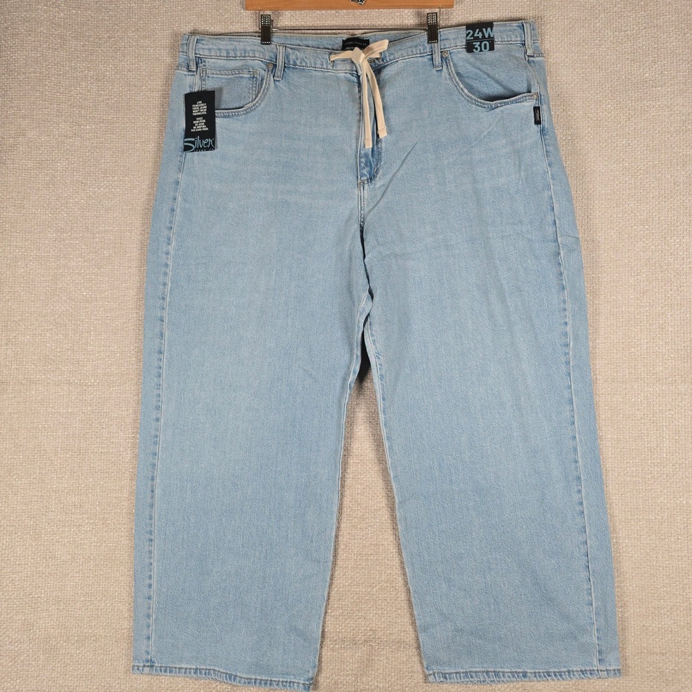 Silver Jeans Co Be Easy Wide Leg Drawstring Pant Light Indigo 24W 30L